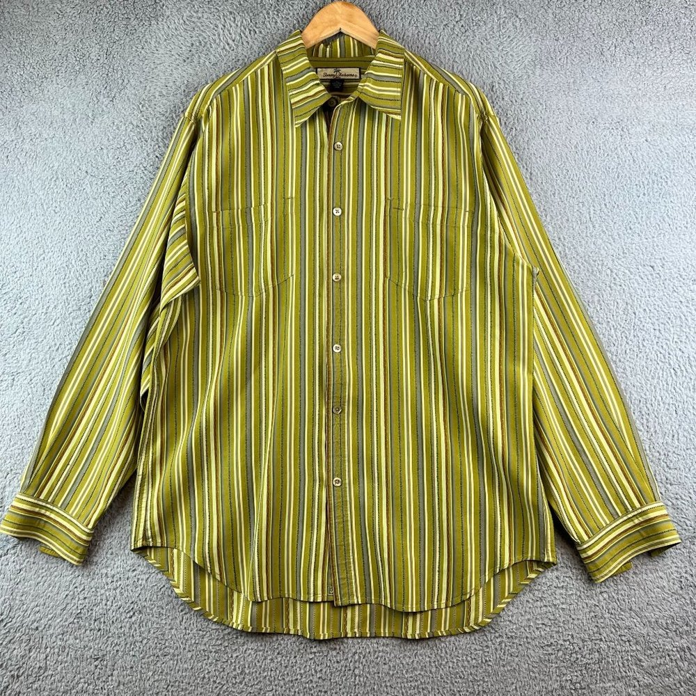Tommy Bahama Button‎ Up Shirt Mens L Long Sleeve 100% silk Beach Hawaiian